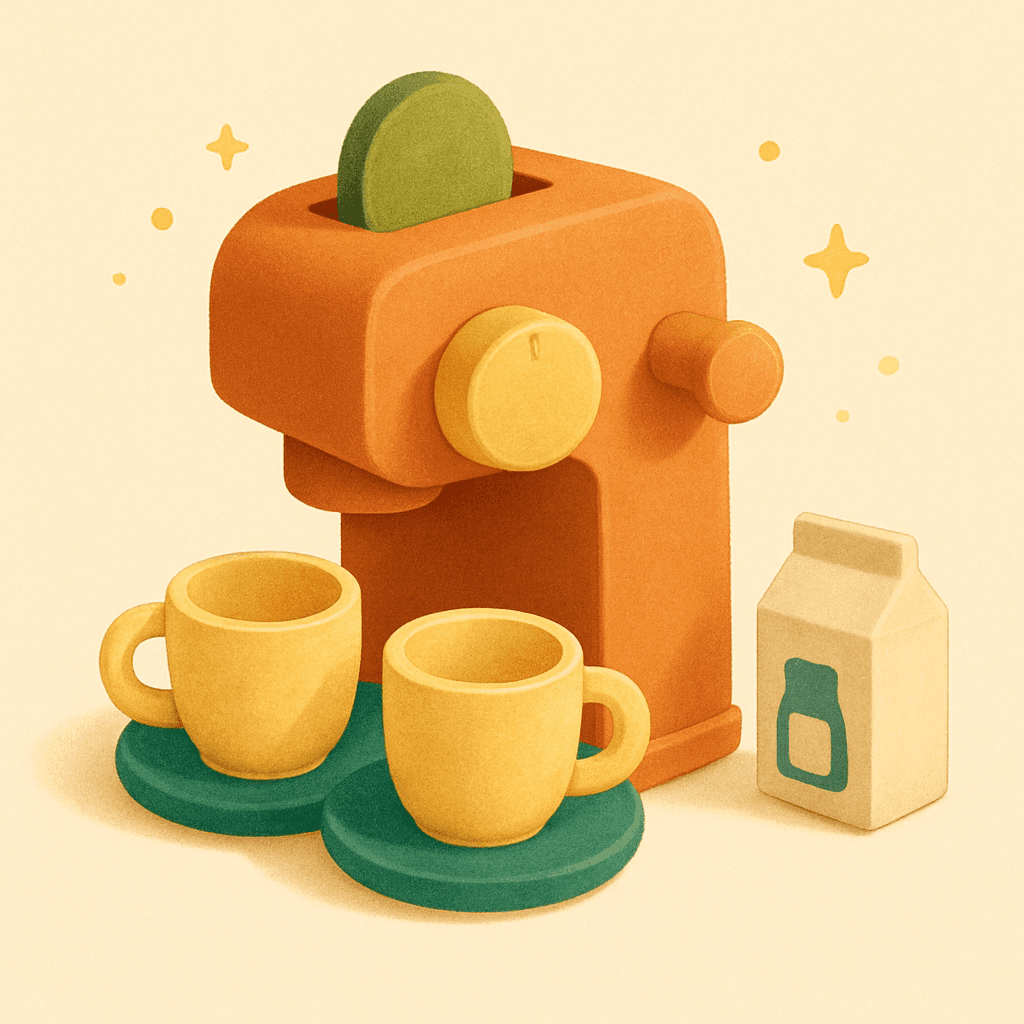 Hape Wooden Coffee Maker Kitchen Set — wooden pretend coffee maker with mugs, pods, and accessories