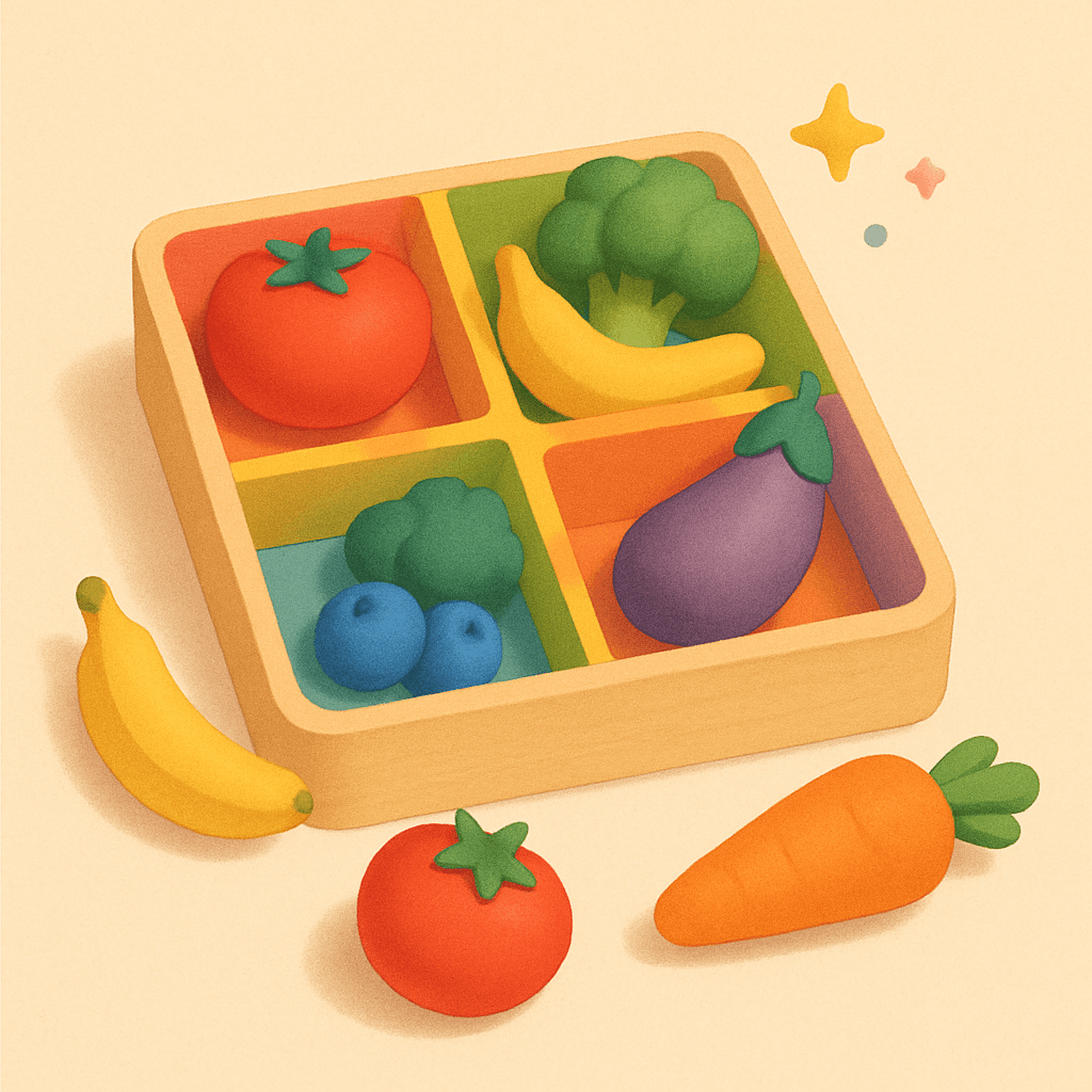 Learning Resources Farmer's Market Color Sorting Set — fruit and vegetable pieces sorted by color